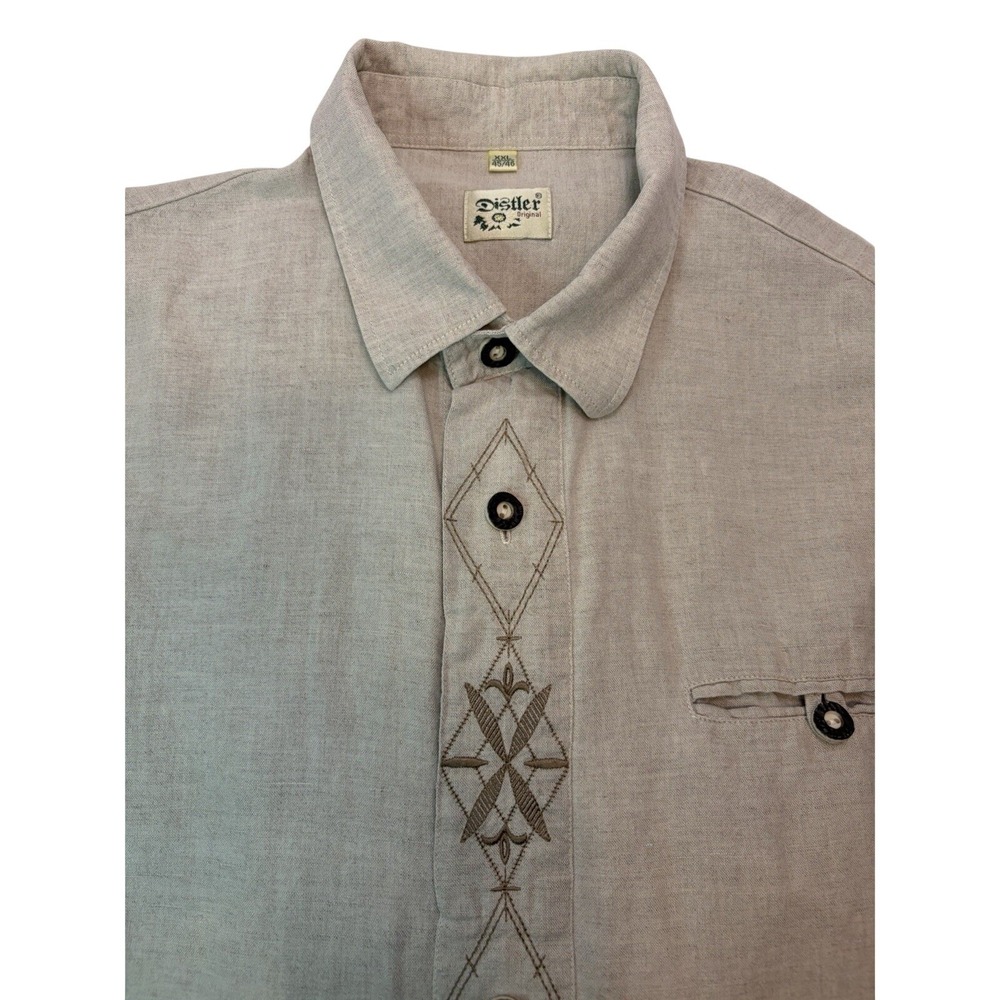 VTG Distler Original Linen Blend Edelweiss Embroidered L/S Shirt Men's 2XL - Picture 7 of 16